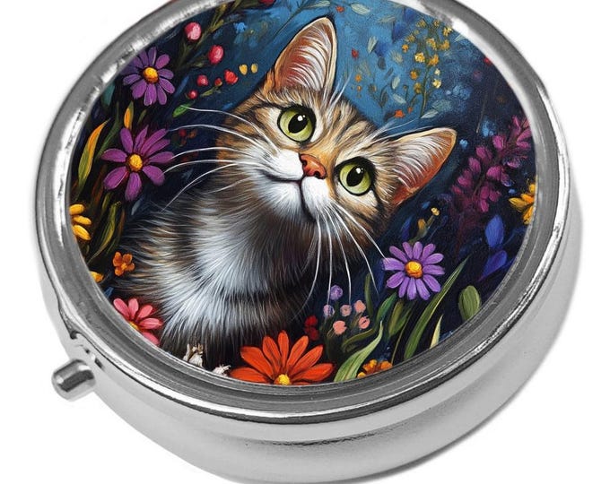 Tabby Cat in The Flowers Pill Box: Floral Trinket Keeper