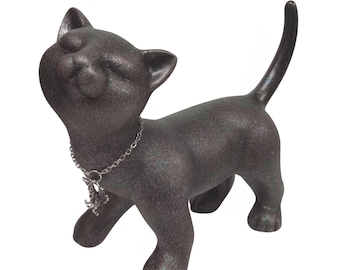 Hand Painted Black Cat Pottery Figurine - Angel
