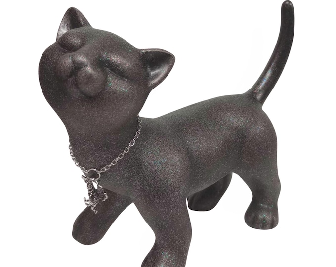 Hand Painted Black Cat Pottery Figurine - Angel