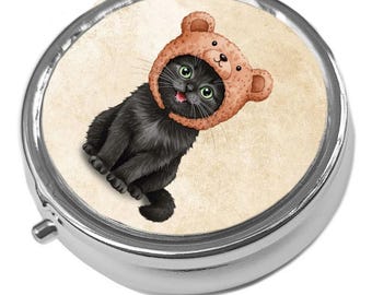 Beanie Baby Black Kitten - Metal Pill Box - Cat Trinket Box