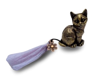 Brass Lucky Cat Charm - Rocky - With Tassel & Bag