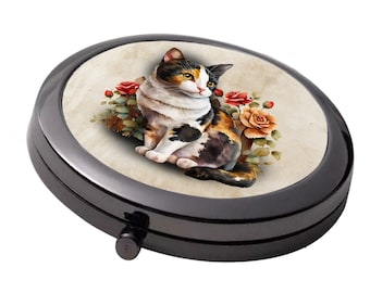 Calico Cat - Smoke Black - Large Double Compact Mirror