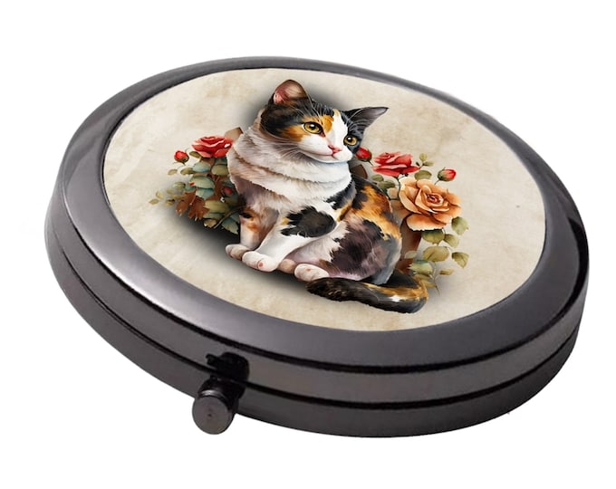 Calico Cat - Smoke Black - Large Double Compact Mirror