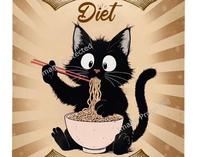 Funny Black Cat Metal Sign: Seafood Diet, Handmade Hanging Decor