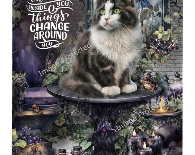 Black Cat Sign - Cat Art -  Hanging Metal Sign - Motivational Quote - When things change inside you, things change around you