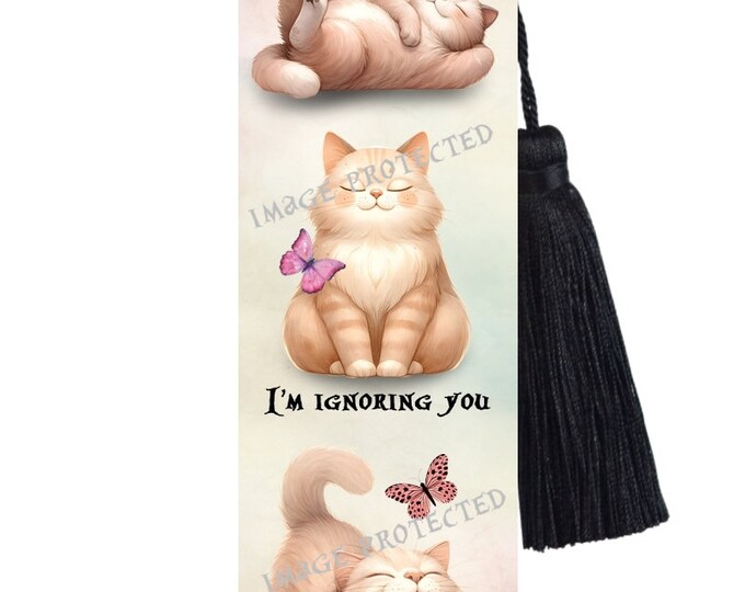 Large Metal Bookmark With Tassel - Whimsical Cats - Funny cat Bookmark