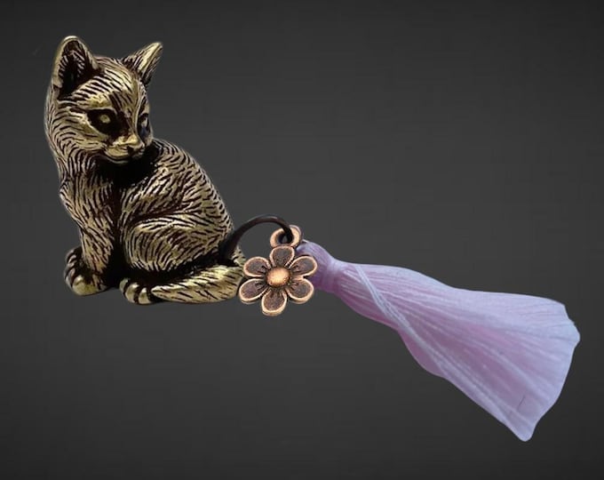 Brass Lucky Charm Cat - Casper - Brass Cat, Charm & Tassel - With Bag and Card