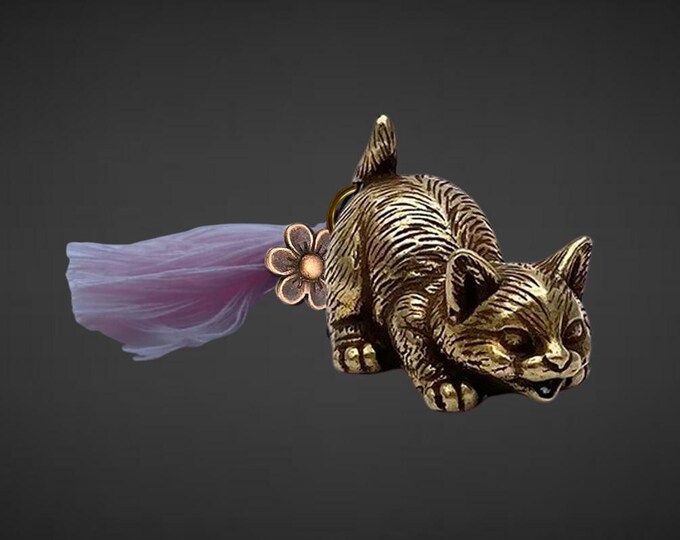 Brass Lucky Charm Cat - Beans - Brass Cat, Charm & Tassel - With Bag and Card