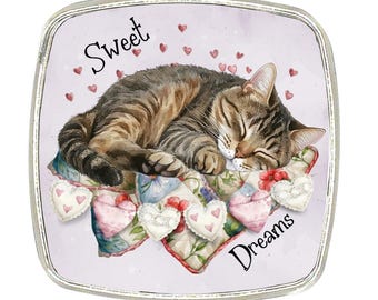 Tabby Cat Magnet: Chrome Finish, Cottage Core Decor (6cm)