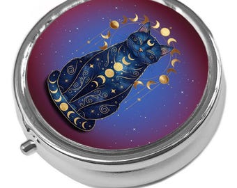 Gato místico de fases lunares - Caja metálica para pastillas: Almacenamiento de objetos metálicos