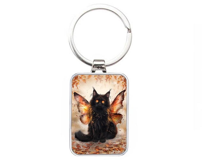 Silver Metal Cat Keyring - BlackCat - Fairy Cat Autumn