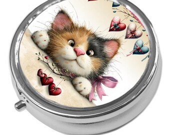 Little Peeping Kitten and Hearts Mint/Pill Box: Trinket Keeper