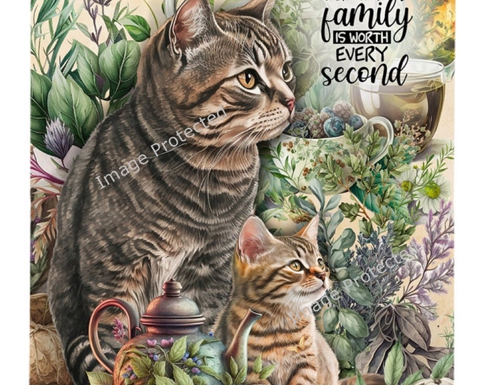 Tabby Cat Metal Sign: Family Quote Hanging Decor