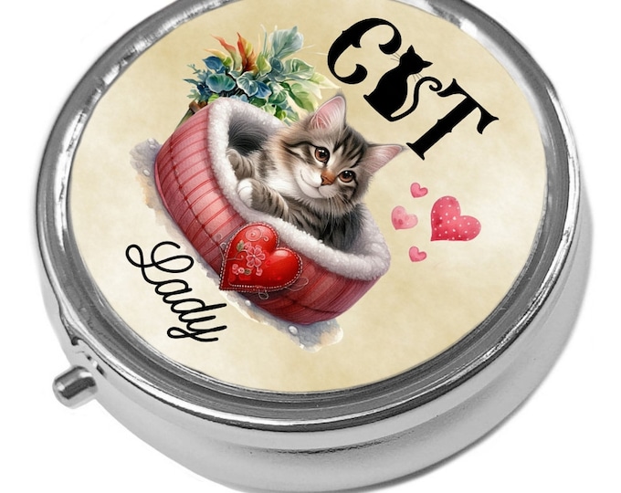 Tabby Kitten Metal Pill Box - Cat Lady Trinket