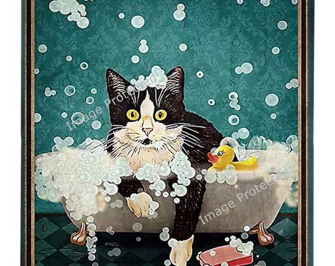 Funny Hanging Metal Cat Sign: Gat Naked Funny Sign, Bathroom Sign