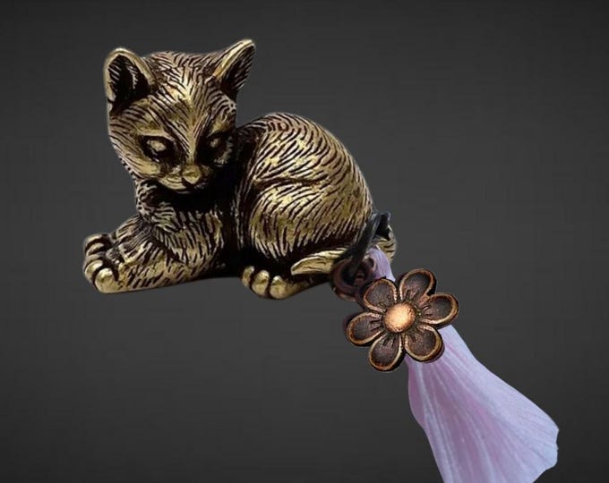 Brass Lucky Charm Cat - Luna - Brass Cat, Charm & Tassel - With Bag and Card