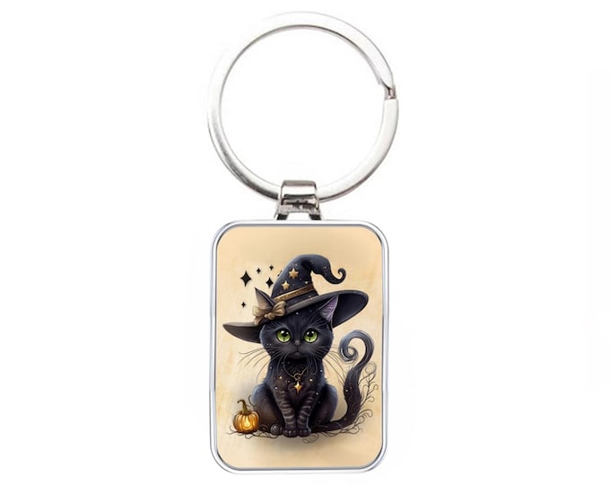 Silver Metal Cat Keyring - Little Witches Cat