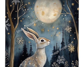 Moonlit Hare Metal Sign: Inspirational Art, Handmade Home Decor