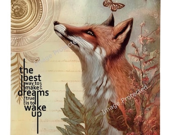 Red fox Sign: Inspirational Art, Handmade Home Decor