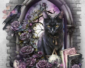 Black Cat Sign - Cat Sign -  Hanging Metal Sign - A Witch & Her Familiar Live Here