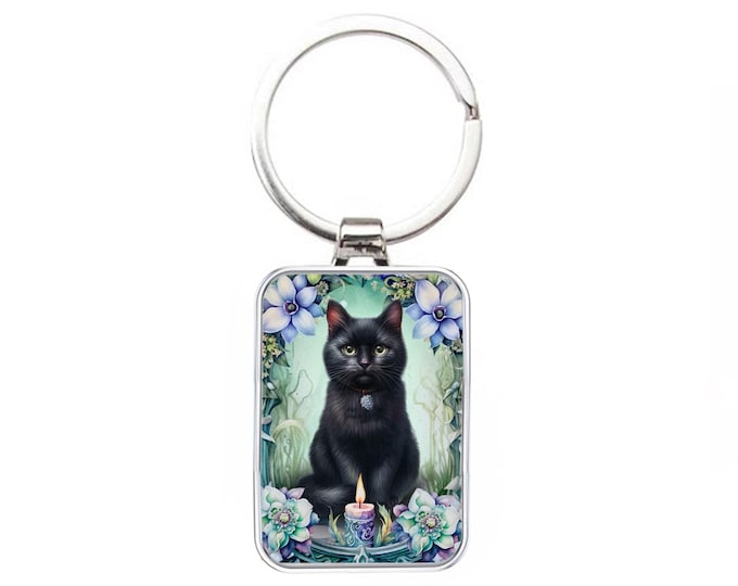 Silver Metal Keyring - Cat Keyring - Cat & Candle