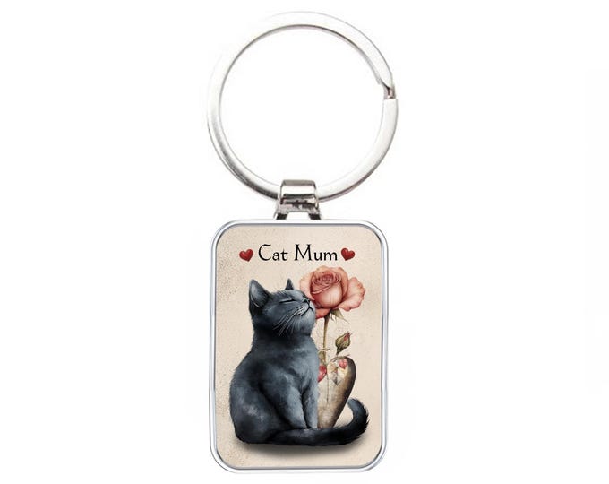 Silver Metal Cat Mum Keyring: Colorful Design