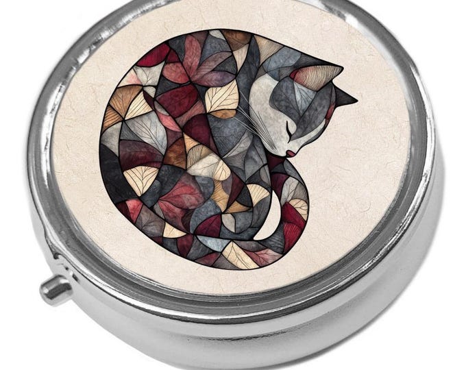 Folkart Cat Pill Box – Small Trinket Keeper