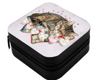 Sleeping Tabby Cat Small Jewellery Box