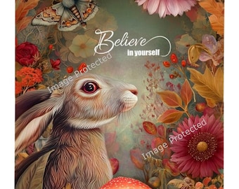 Believe In Yourself Brown Hare: Inspirational Art, Handmade Home Decor