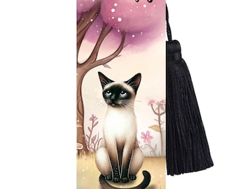 Large Metal Bookmark With Tassel - Whimsical cat - Siamese - Reading Is My Therapy