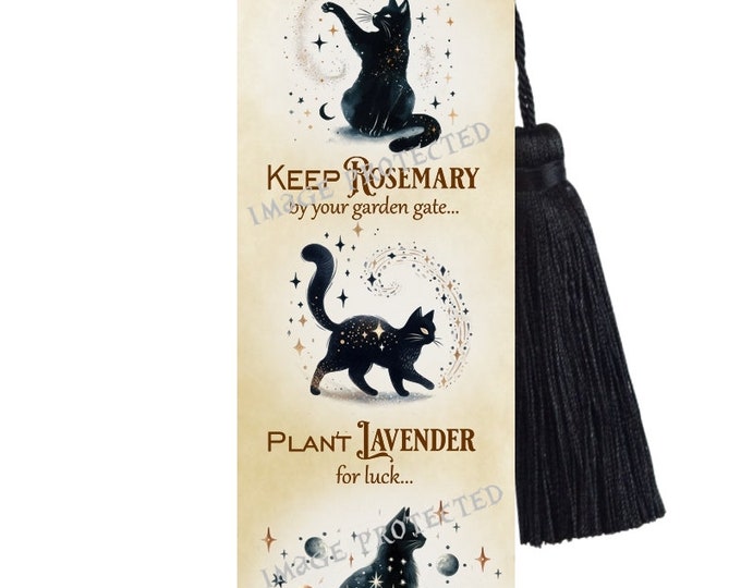 Large Metal Bookmark With Tassel - The Witches Spell - Black cat Bookmark