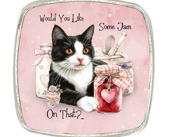 Tuxedo Cat Magnet: Chrome Finish, Shabby Chic Cottage Core