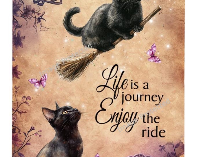 Cat Sign - Hanging Metal Sign -Black Cats - Life Is A journey Enjoy The Ride