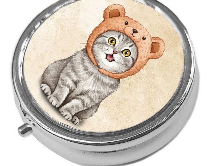 Beanie Baby Tabby Kitten - Metal Pill Box - Cat Trinket Box