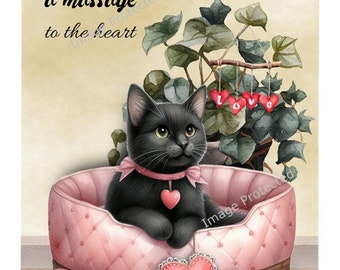 Hanging Metal Sign - Love Bug Cats - Black Cat - A meow is a message from the heart
