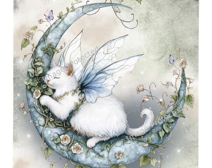 Cat Metal Sign - Fairy Cat On Moon - White Fairy Cat - Rest Is Not A Waste Of Time...It Is A Necessity