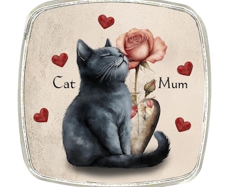 Cat Mum Magnet - Chrome Finish Metal Magnet (6cm)