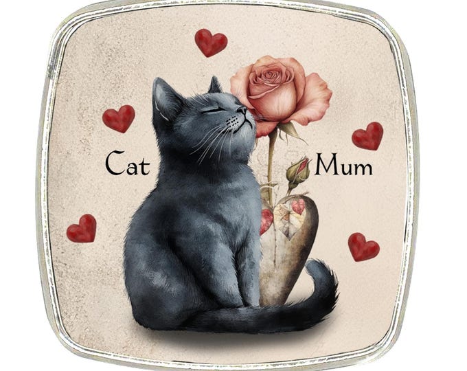 Cat Mum Magnet - Chrome Finish Metal Magnet (6cm)