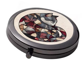 Folkart Cat Compact Mirror - Smoke Black Double Mirror, 7cm