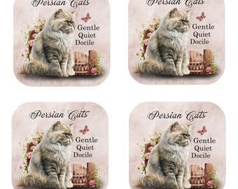 Persian Cat Coasters: Cork Backed, Set of 4