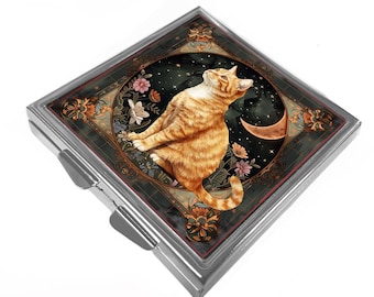 Square Pill/Trinket Box - Ginger Cat & Moon
