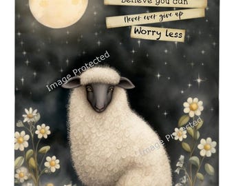 Whimsical Sheep Hanging Metal Sign: Inspirational Art