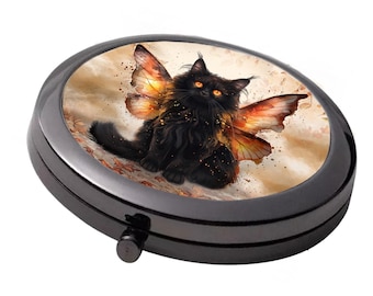 Autumn Fairy Cat - Smoke Black - Large Double Compact Mirror