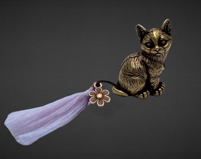 Brass Lucky Charm Cat - Rocky - Brass Cat, Charm & Tassel - With Bag and Card