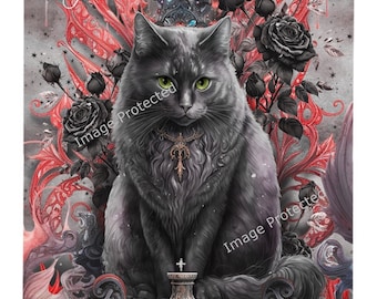 Fantasy Cat Art Sign: Motivational King Cat Hanging Metal Decor