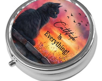 Black Cat - Cattitude Is Everything - Metal Pill Box - Cat Trinket Box