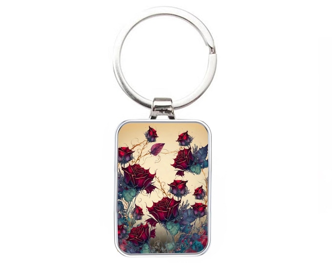 Floral Collection - Silver Metal Keyring - Roses
