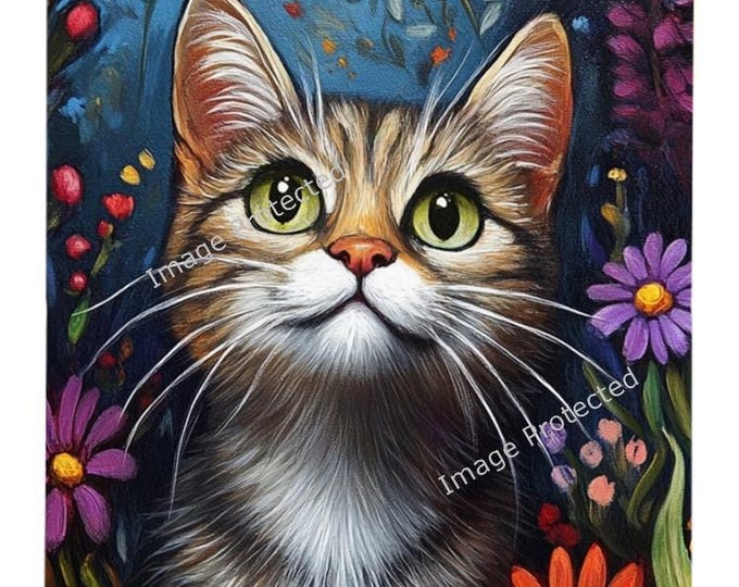 Hanging Metal Sign - Motivational Quote - Tabby Cat in The Flowers