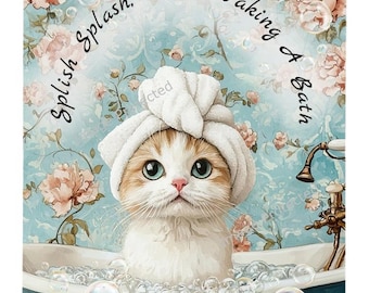 Cat Metal Sign - Funny - Splish, Splash I Was Taking A bath - Cat In Bath
