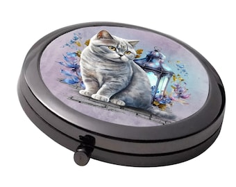 British Short Hair Cat - Smoke Black - Large Double Compact Mirror